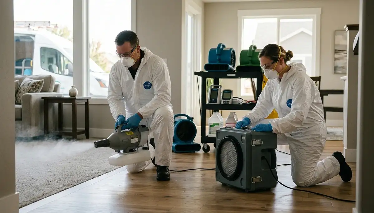 Odor removal technician serving Newport News, VA for moisture-related water damage odors