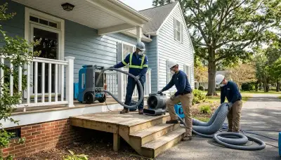 Water damage restoration crew in Newport News, VA inspecting a home for moisture damage