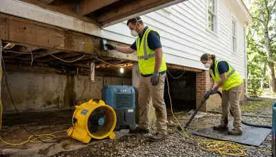 Water damage restoration team serving Newport News, VA, with professional cleanup and drying equipment
